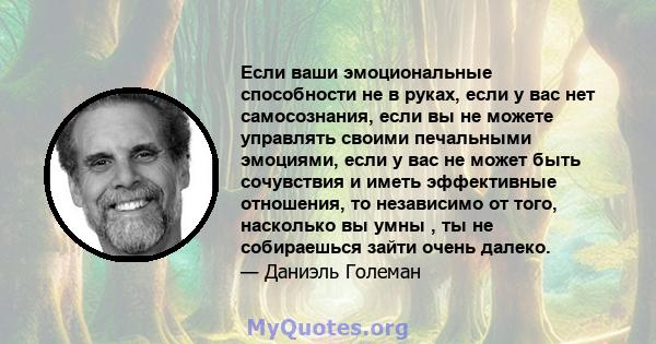 Если ваши эмоциональные способности не в руках, если у вас нет самосознания, если вы не можете управлять своими печальными эмоциями, если у вас не может быть сочувствия и иметь эффективные отношения, то независимо от