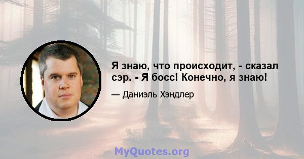 Я знаю, что происходит, - сказал сэр. - Я босс! Конечно, я знаю!