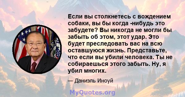 Если вы столкнетесь с вождением собаки, вы бы когда -нибудь это забудете? Вы никогда не могли бы забыть об этом, этот удар. Это будет преследовать вас на всю оставшуюся жизнь. Представьте, что если вы убили человека. Ты 