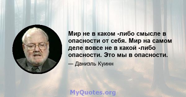 Мир не в каком -либо смысле в опасности от себя. Мир на самом деле вовсе не в какой -либо опасности. Это мы в опасности.