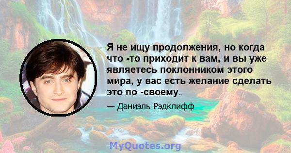 Я не ищу продолжения, но когда что -то приходит к вам, и вы уже являетесь поклонником этого мира, у вас есть желание сделать это по -своему.