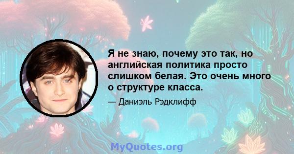 Я не знаю, почему это так, но английская политика просто слишком белая. Это очень много о структуре класса.