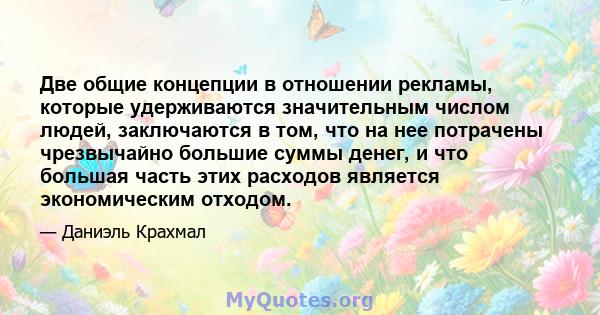 Две общие концепции в отношении рекламы, которые удерживаются значительным числом людей, заключаются в том, что на нее потрачены чрезвычайно большие суммы денег, и что большая часть этих расходов является экономическим