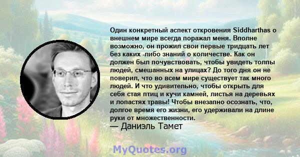 Один конкретный аспект откровения Siddharthas о внешнем мире всегда поражал меня. Вполне возможно, он прожил свои первые тридцать лет без каких -либо знаний о количестве. Как он должен был почувствовать, чтобы увидеть