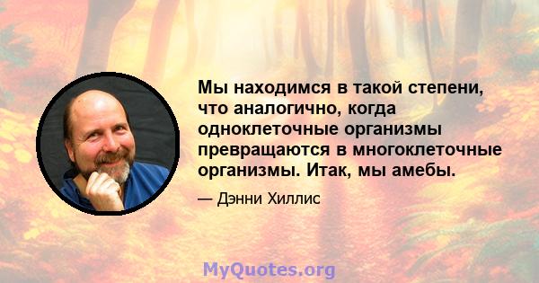 Мы находимся в такой степени, что аналогично, когда одноклеточные организмы превращаются в многоклеточные организмы. Итак, мы амебы.