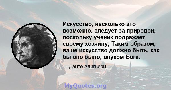 Искусство, насколько это возможно, следует за природой, поскольку ученик подражает своему хозяину; Таким образом, ваше искусство должно быть, как бы оно было, внуком Бога.