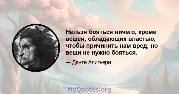 Нельзя бояться ничего, кроме вещей, обладающих властью, чтобы причинить нам вред, но вещи не нужно бояться.