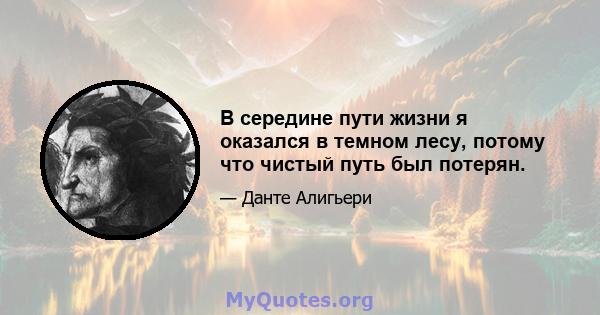 В середине пути жизни я оказался в темном лесу, потому что чистый путь был потерян.