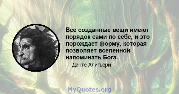 Все созданные вещи имеют порядок сами по себе, и это порождает форму, которая позволяет вселенной напоминать Бога.