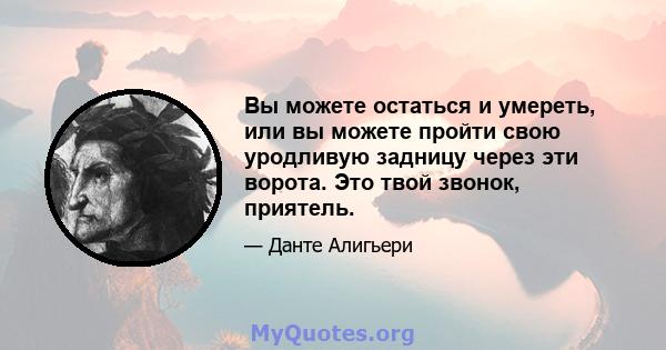 Вы можете остаться и умереть, или вы можете пройти свою уродливую задницу через эти ворота. Это твой звонок, приятель.