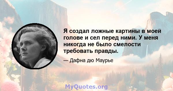 Я создал ложные картины в моей голове и сел перед ними. У меня никогда не было смелости требовать правды.