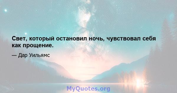 Свет, который остановил ночь, чувствовал себя как прощение.