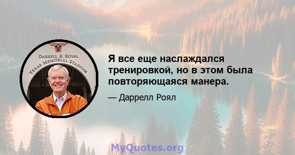 Я все еще наслаждался тренировкой, но в этом была повторяющаяся манера.