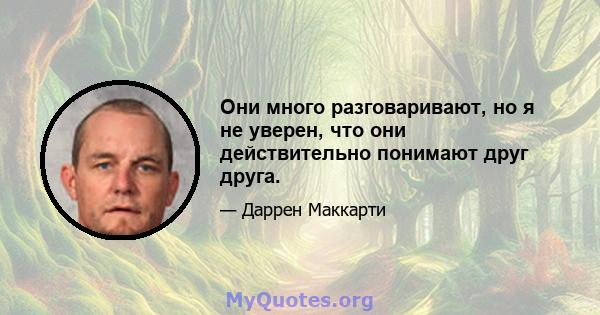 Они много разговаривают, но я не уверен, что они действительно понимают друг друга.