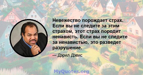 Невежество порождает страх. Если вы не следите за этим страхом, этот страх породит ненависть. Если вы не следите за ненавистью, это разведет разрушение.