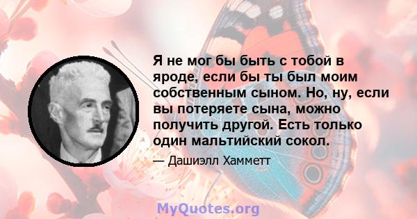 Я не мог бы быть с тобой в яроде, если бы ты был моим собственным сыном. Но, ну, если вы потеряете сына, можно получить другой. Есть только один мальтийский сокол.