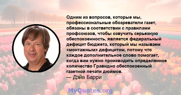 Одним из вопросов, которые мы, профессиональные обозреватели газет, обязаны в соответствии с правилами профсоюзов, чтобы озвучить серьезную обеспокоенность, является федеральный дефицит бюджета, который мы называем