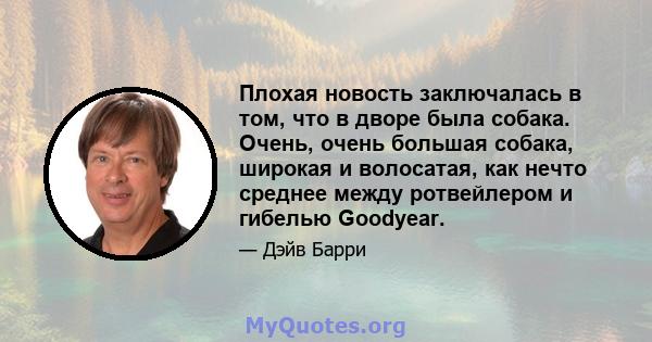 Плохая новость заключалась в том, что в дворе была собака. Очень, очень большая собака, широкая и волосатая, как нечто среднее между ротвейлером и гибелью Goodyear.