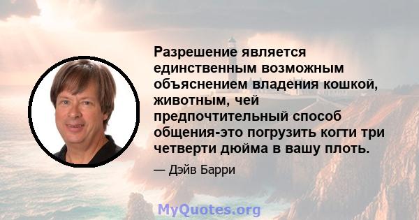 Разрешение является единственным возможным объяснением владения кошкой, животным, чей предпочтительный способ общения-это погрузить когти три четверти дюйма в вашу плоть.