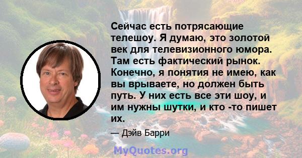 Сейчас есть потрясающие телешоу. Я думаю, это золотой век для телевизионного юмора. Там есть фактический рынок. Конечно, я понятия не имею, как вы врываете, но должен быть путь. У них есть все эти шоу, и им нужны шутки, 