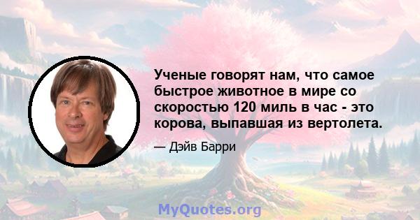 Ученые говорят нам, что самое быстрое животное в мире со скоростью 120 миль в час - это корова, выпавшая из вертолета.