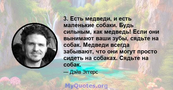 3. Есть медведи, и есть маленькие собаки. Будь сильным, как медведь! Если они вынимают ваши зубы, сядьте на собак. Медведи всегда забывают, что они могут просто сидеть на собаках. Сядьте на собак.