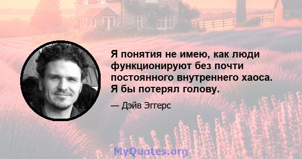 Я понятия не имею, как люди функционируют без почти постоянного внутреннего хаоса. Я бы потерял голову.