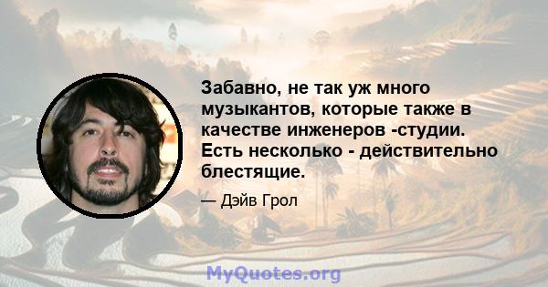 Забавно, не так уж много музыкантов, которые также в качестве инженеров -студии. Есть несколько - действительно блестящие.