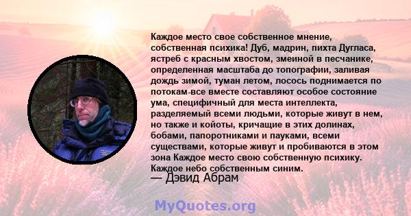 Каждое место свое собственное мнение, собственная психика! Дуб, мадрин, пихта Дугласа, ястреб с красным хвостом, змеиной в песчанике, определенная масштаба до топографии, заливая дождь зимой, туман летом, лосось