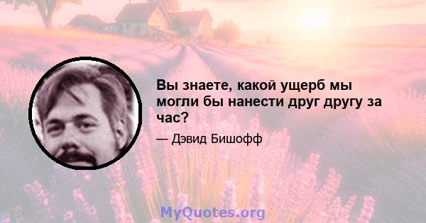 Вы знаете, какой ущерб мы могли бы нанести друг другу за час?