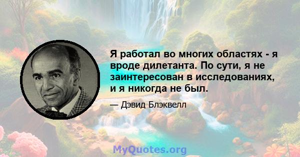 Я работал во многих областях - я вроде дилетанта. По сути, я не заинтересован в исследованиях, и я никогда не был.