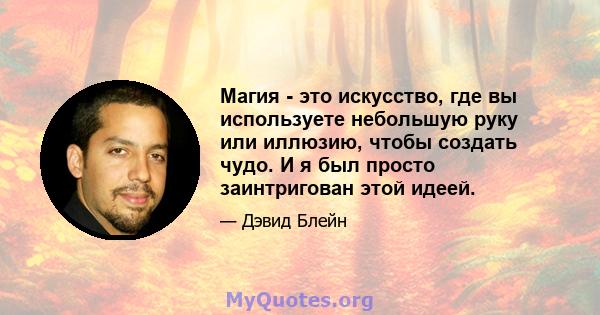 Магия - это искусство, где вы используете небольшую руку или иллюзию, чтобы создать чудо. И я был просто заинтригован этой идеей.