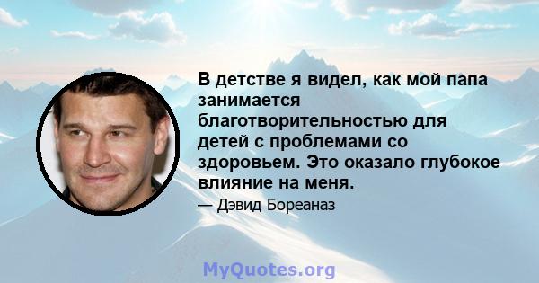 В детстве я видел, как мой папа занимается благотворительностью для детей с проблемами со здоровьем. Это оказало глубокое влияние на меня.