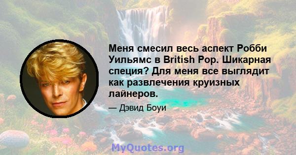 Меня смесил весь аспект Робби Уильямс в British Pop. Шикарная специя? Для меня все выглядит как развлечения круизных лайнеров.