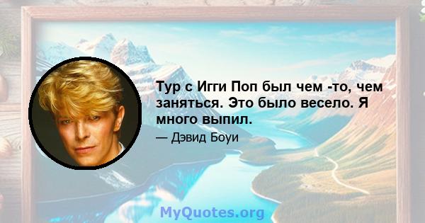 Тур с Игги Поп был чем -то, чем заняться. Это было весело. Я много выпил.