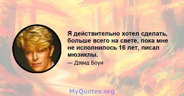 Я действительно хотел сделать, больше всего на свете, пока мне не исполнилось 16 лет, писал мюзиклы.