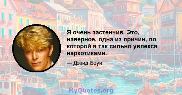 Я очень застенчив. Это, наверное, одна из причин, по которой я так сильно увлекся наркотиками.