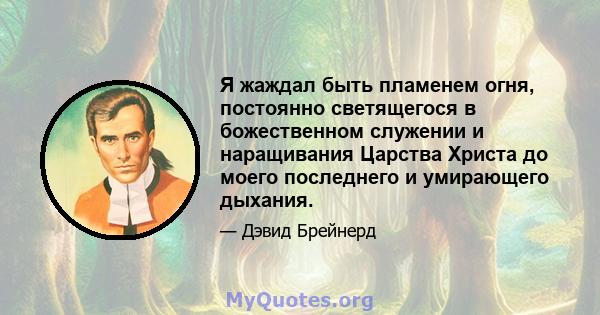 Я жаждал быть пламенем огня, постоянно светящегося в божественном служении и наращивания Царства Христа до моего последнего и умирающего дыхания.