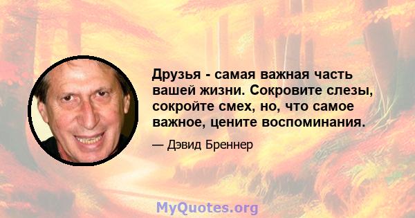 Друзья - самая важная часть вашей жизни. Сокровите слезы, сокройте смех, но, что самое важное, цените воспоминания.