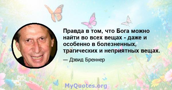 Правда в том, что Бога можно найти во всех вещах - даже и особенно в болезненных, трагических и неприятных вещах.