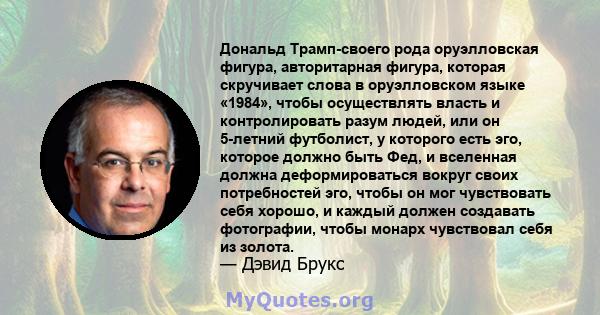 Дональд Трамп-своего рода оруэлловская фигура, авторитарная фигура, которая скручивает слова в оруэлловском языке «1984», чтобы осуществлять власть и контролировать разум людей, или он 5-летний футболист, у которого