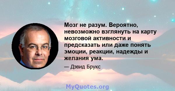 Мозг не разум. Вероятно, невозможно взглянуть на карту мозговой активности и предсказать или даже понять эмоции, реакции, надежды и желания ума.