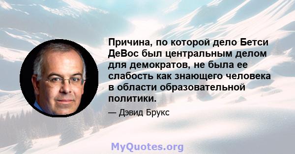 Причина, по которой дело Бетси ДеВос был центральным делом для демократов, не была ее слабость как знающего человека в области образовательной политики.