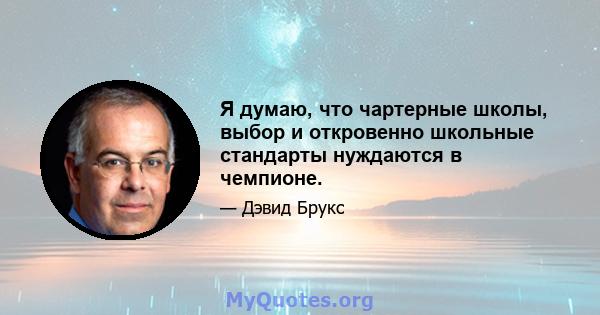 Я думаю, что чартерные школы, выбор и откровенно школьные стандарты нуждаются в чемпионе.