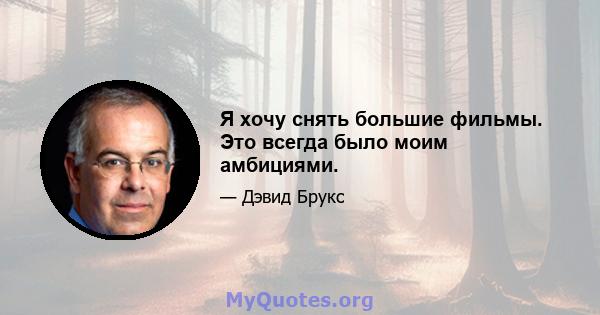 Я хочу снять большие фильмы. Это всегда было моим амбициями.