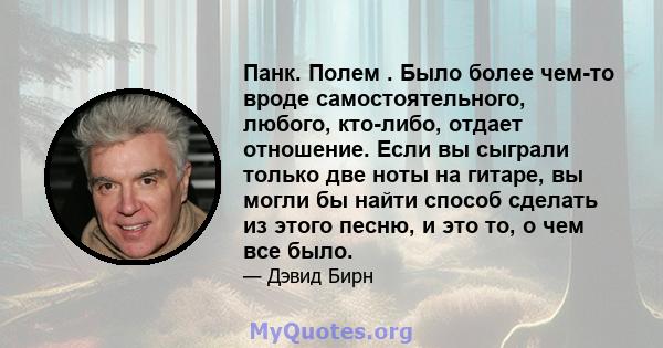 Панк. Полем . Было более чем-то вроде самостоятельного, любого, кто-либо, отдает отношение. Если вы сыграли только две ноты на гитаре, вы могли бы найти способ сделать из этого песню, и это то, о чем все было.