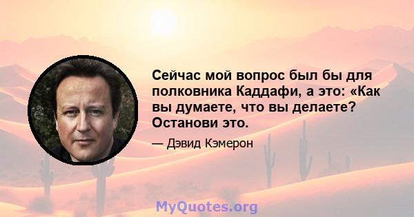 Сейчас мой вопрос был бы для полковника Каддафи, а это: «Как вы думаете, что вы делаете? Останови это.