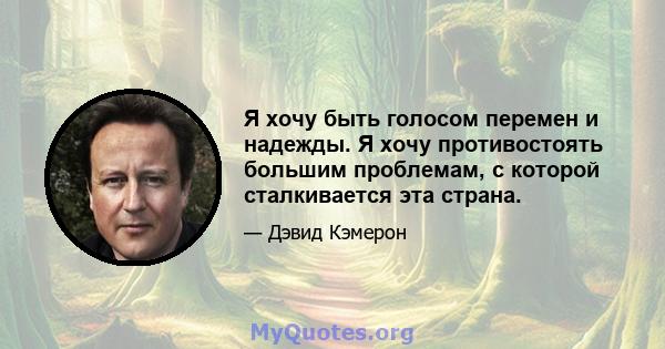 Я хочу быть голосом перемен и надежды. Я хочу противостоять большим проблемам, с которой сталкивается эта страна.