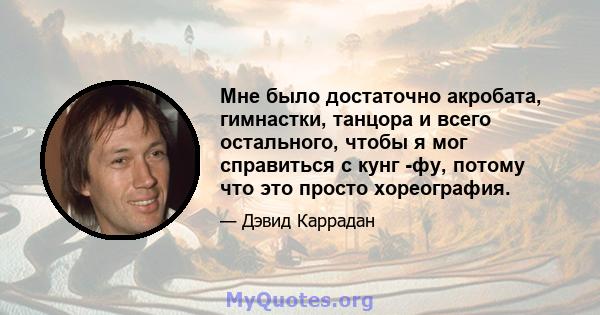 Мне было достаточно акробата, гимнастки, танцора и всего остального, чтобы я мог справиться с кунг -фу, потому что это просто хореография.