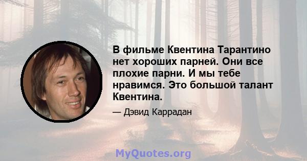 В фильме Квентина Тарантино нет хороших парней. Они все плохие парни. И мы тебе нравимся. Это большой талант Квентина.